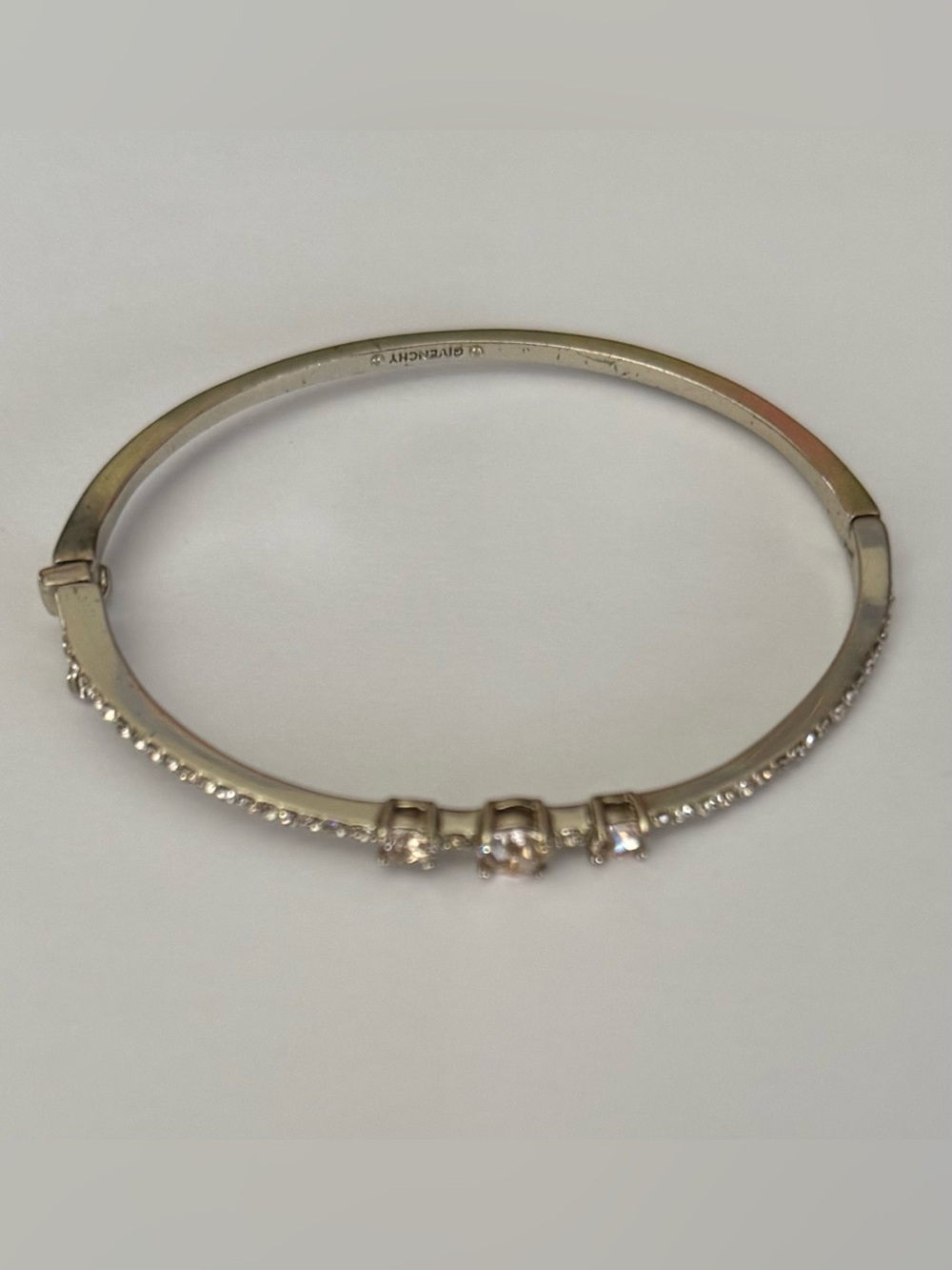 Authentic Givenchy Silver-Tone Crystal Pavé Pinkish Hinged Bangle Bracelet